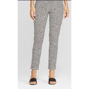 Who What Wear Cropped High Rise Stretch Pants Animal Spots Black Ivory Sz 2